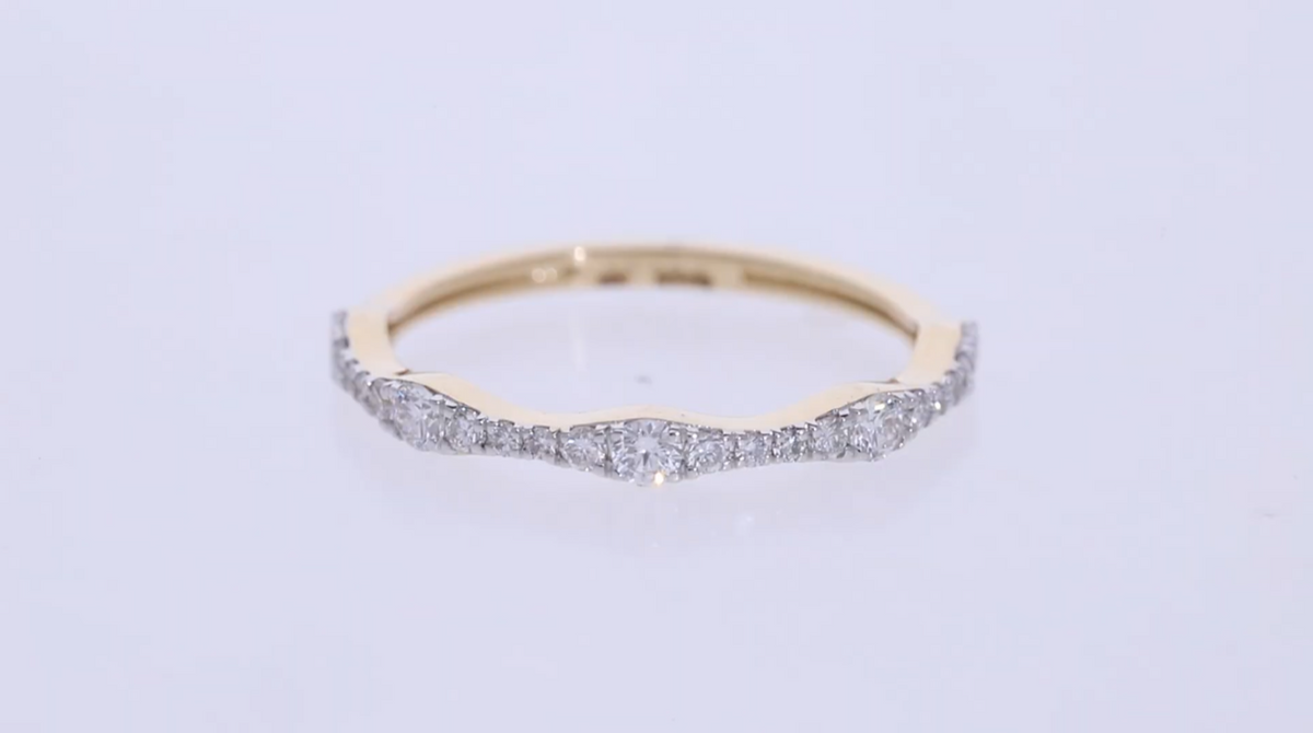 14kt Yellow Gold with Round Brilliant cut Lab grown Diamond Wave Eternity wedding Band