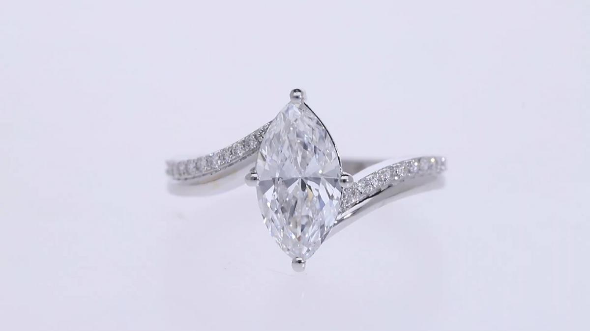 14kt Yellow Gold with Marquise Diamond center and Round Brilliant lab grown Diamond Engagement Ring