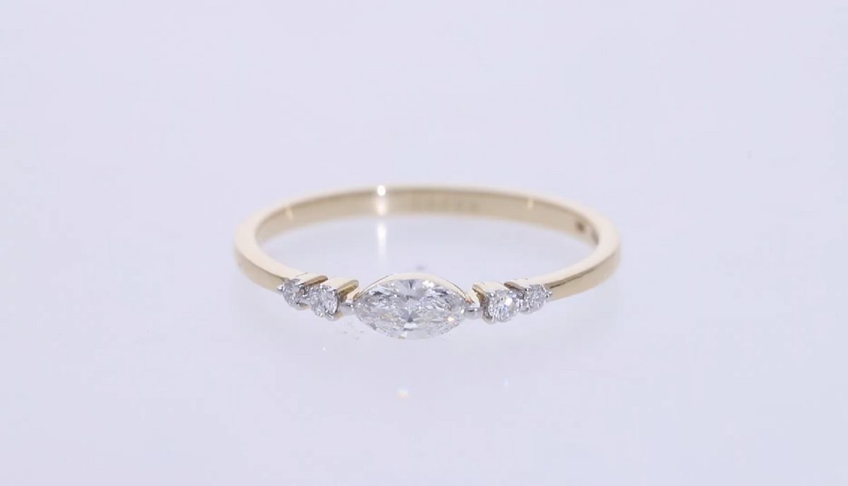 14kt Yellow Gold With Marquise And Round Brilliant cut Lab grown Diamond wedding Ring