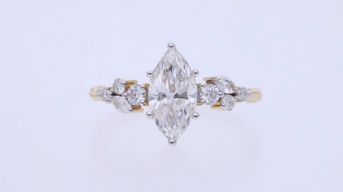 14kt Yellow Gold With marquise and round brilliant cut  Lab grown Diamond  Engagement Ring