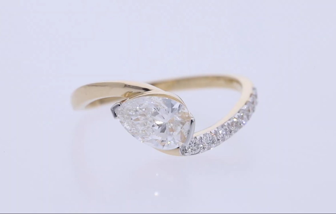 14kt Yellow Gold With Pear and Round brilliant cut Lab grown Diamond Engagement Ring