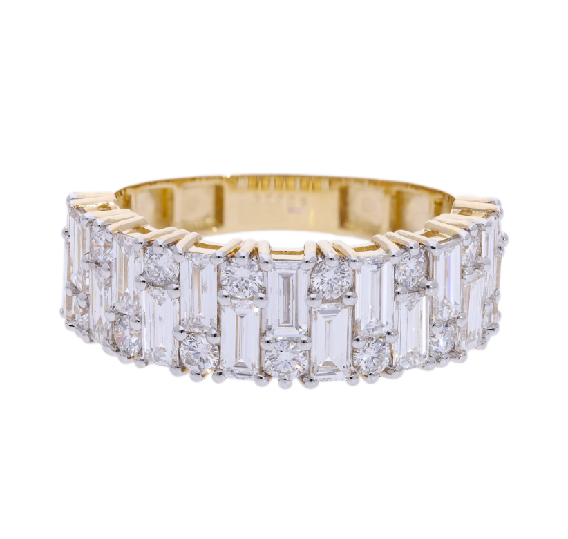 14kt Yellow Gold With Baguette and Round brilliant cut Lab grown Diamond Wedding Ring