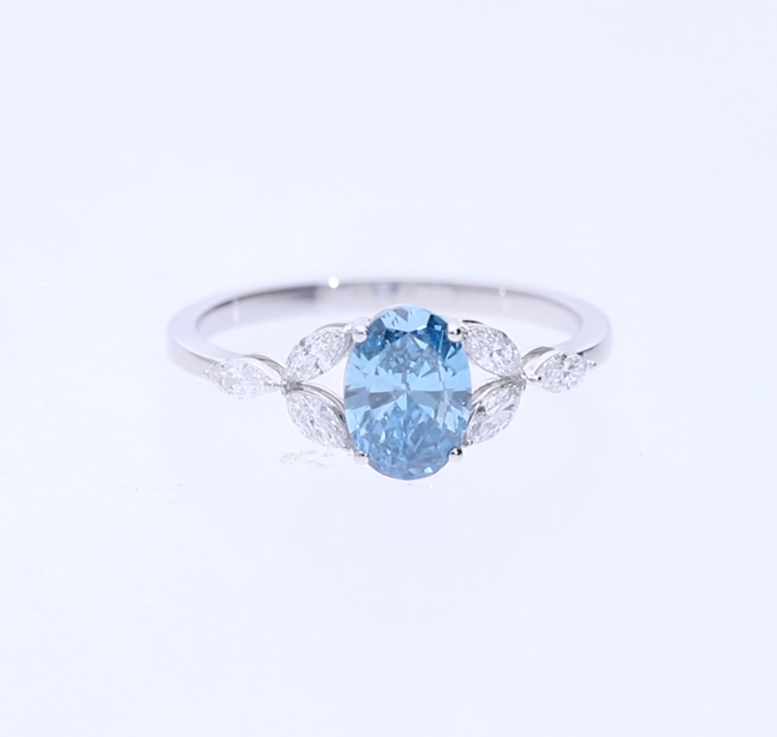 💍 1.17 Ct Oval Cut Blue & White Lab-Grown Diamond Ring | 14k Gold | Elegant Fashion Ring ✨💎