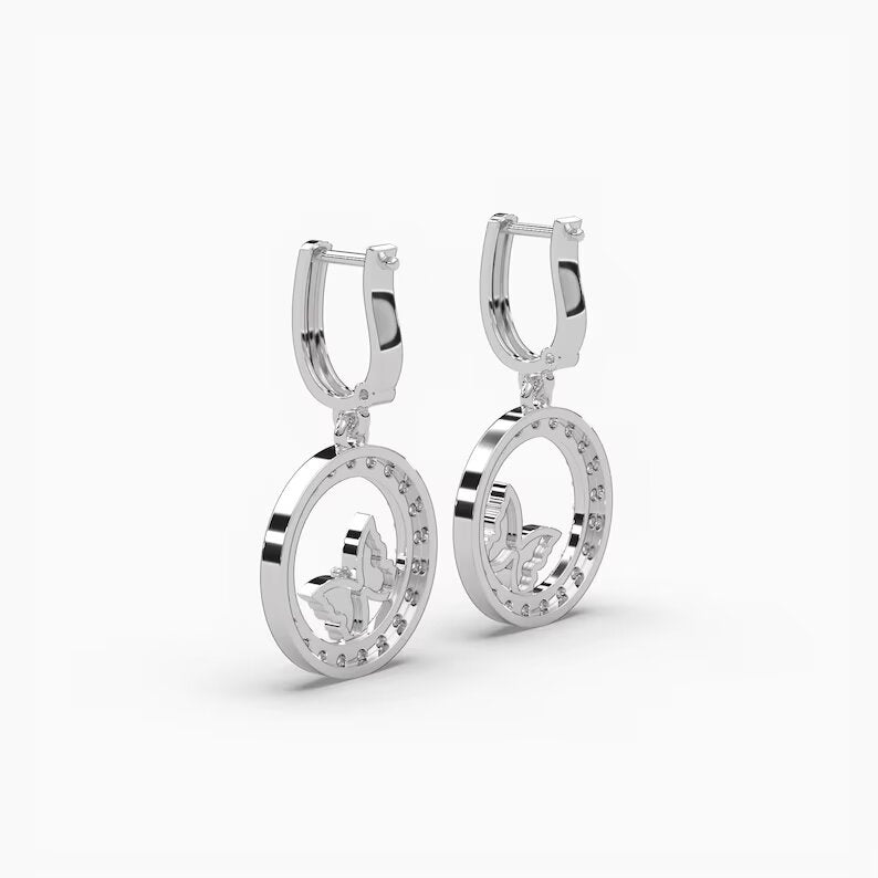 Sparkling Butterfly Diamond Earrings in 14k and 18k White Gold