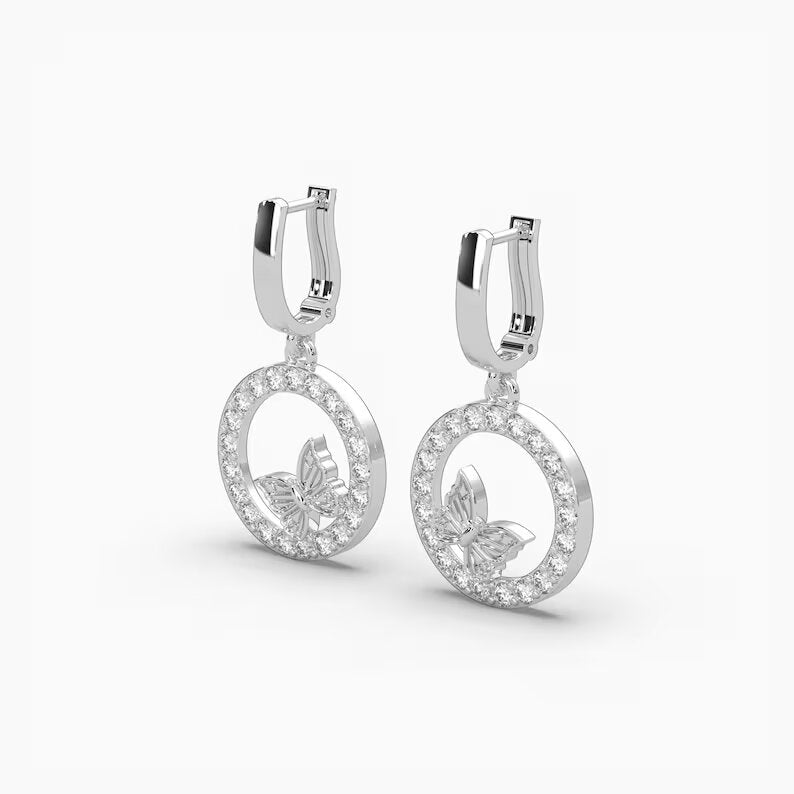 Sparkling Butterfly Diamond Earrings in 14k and 18k White Gold