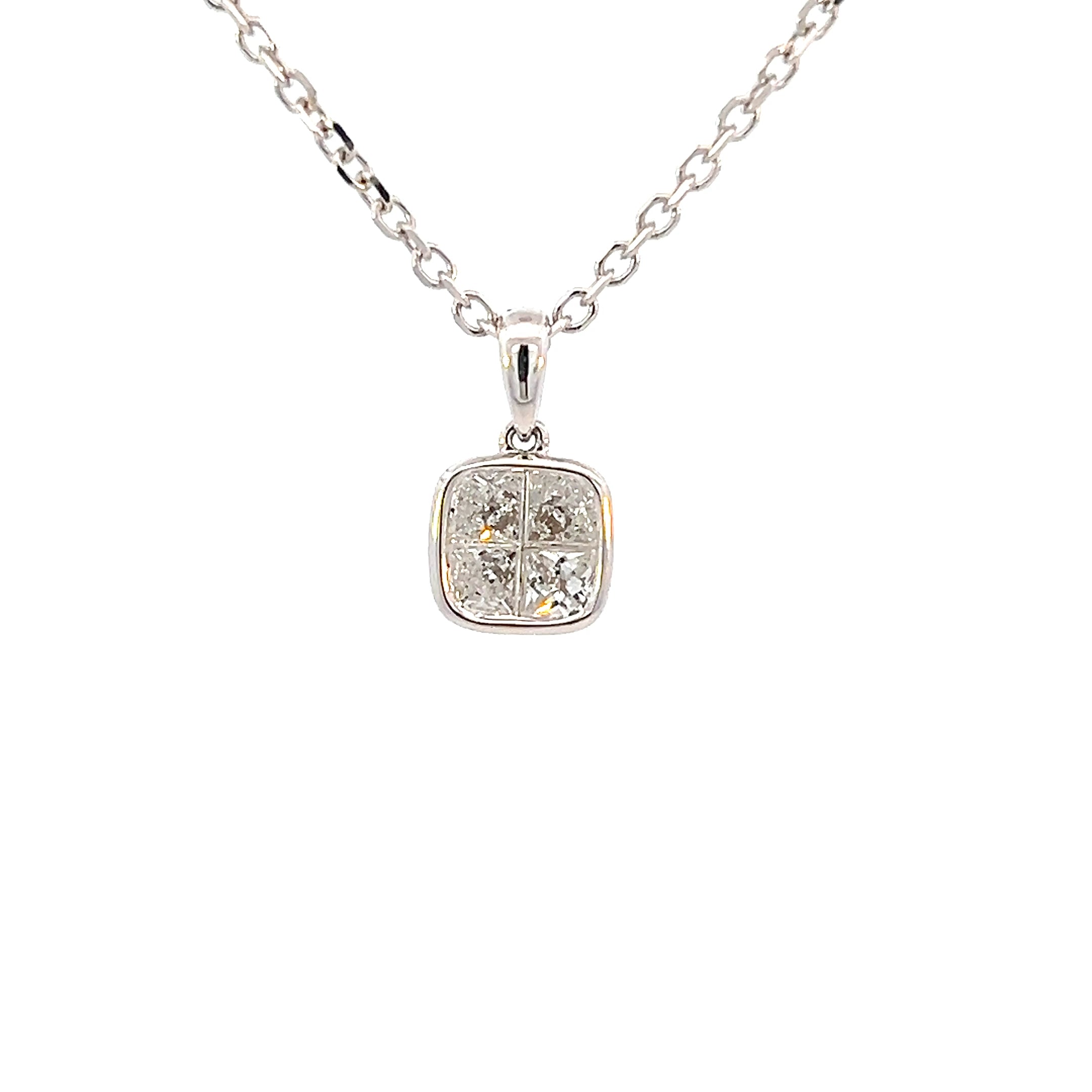 Stunning Square Diamond Pendant Necklace in 18K White Gold