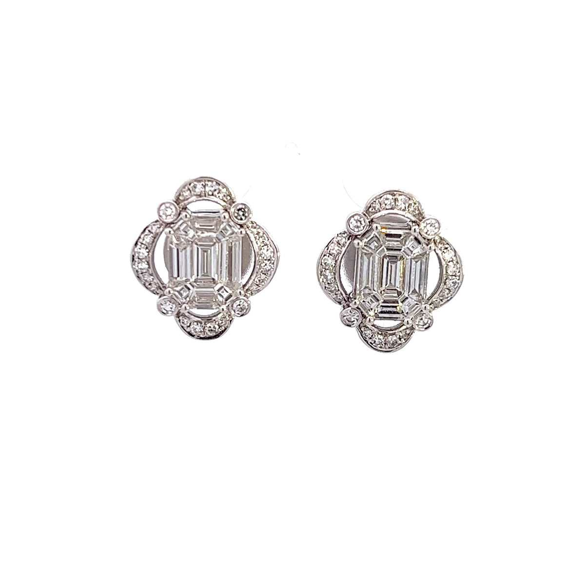 18k White Gold Earrings | Natural Diamond earrings | Rectangle Shaped | Clear Diamonds | Gift for her | Gift for Mom