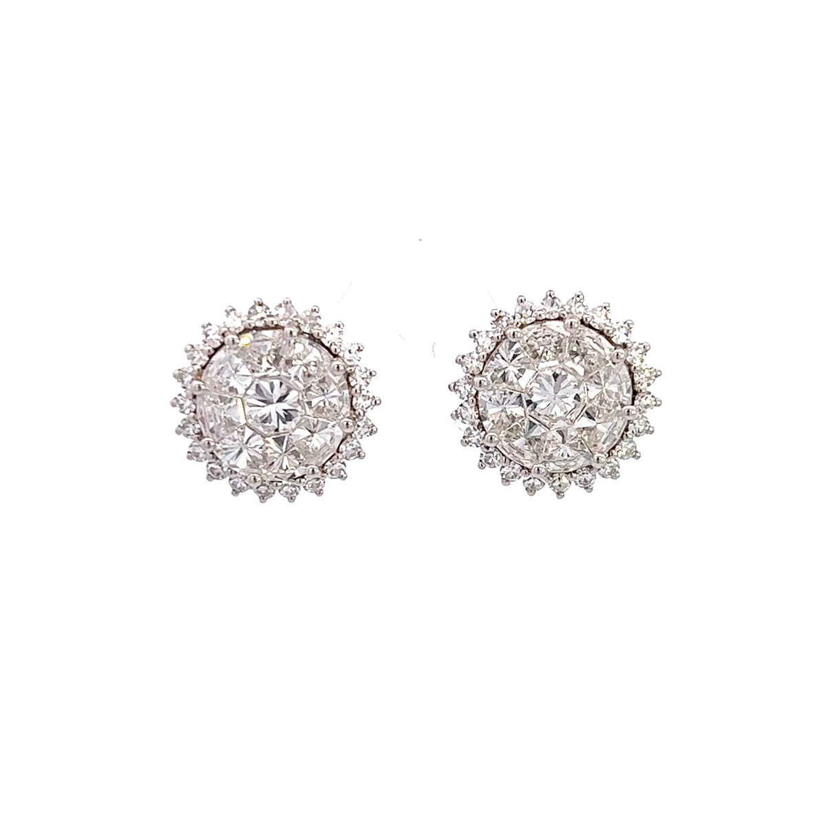18k White Gold Natural Diamond earrings| Round Shaped | Unisex Earring |