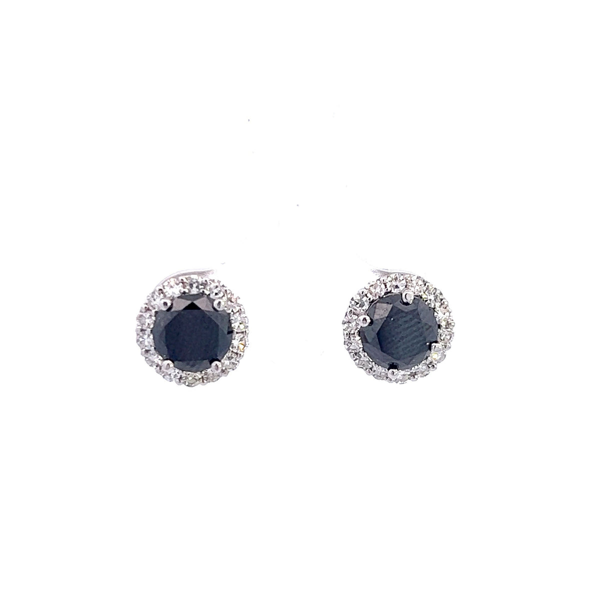18K White Gold Round Diamond Earrings with Black Stones - Unisex Earrings