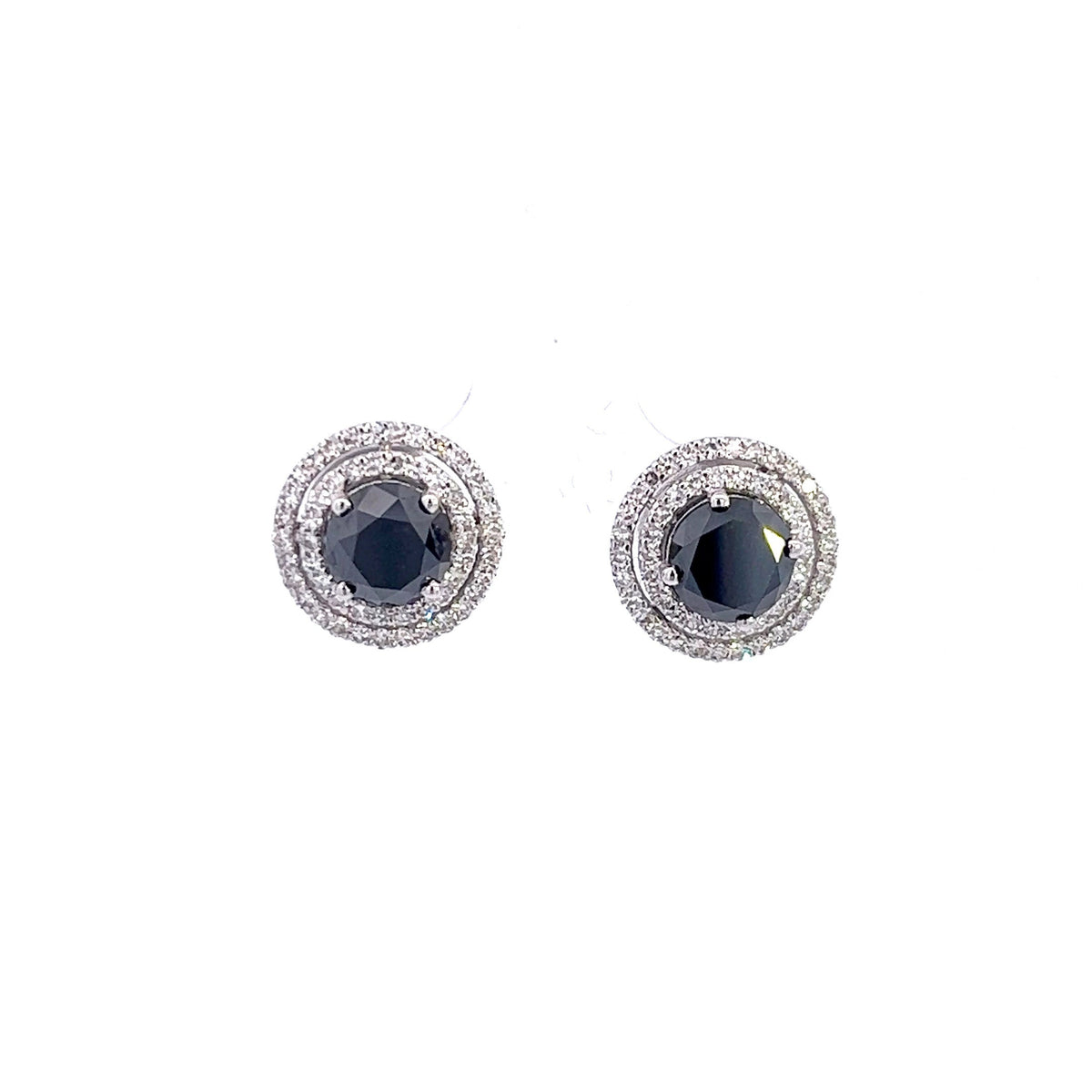Round black stones diamond earring in 14k White Gold, Round diamond earrings | Natural Diamond earrings | Unisex earrings