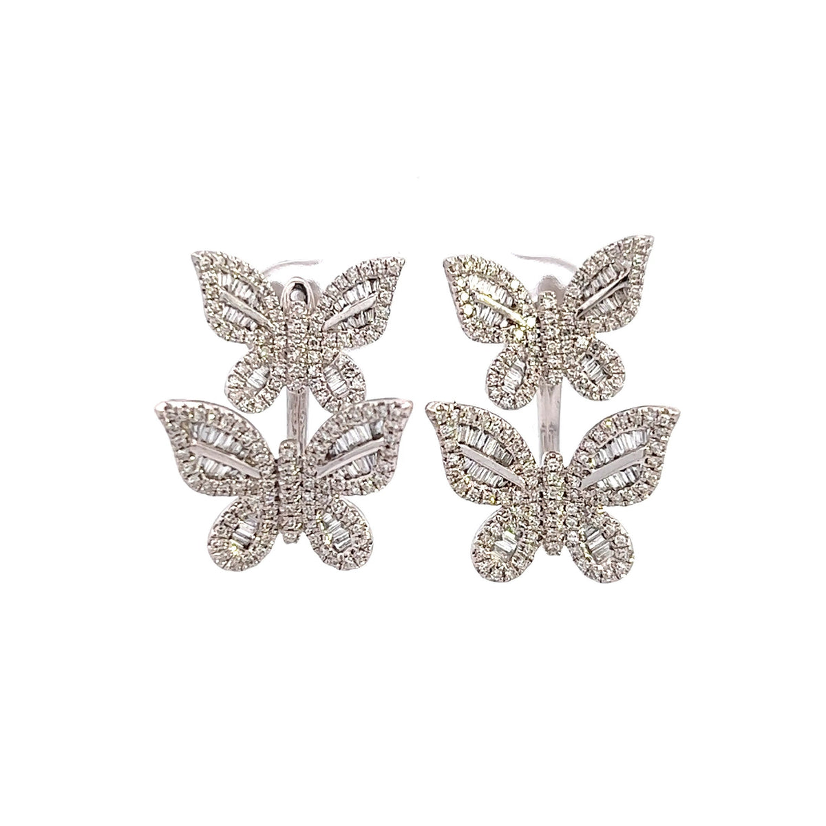 14k White Gold Double Butterfly Diamond Earrings (1.12 Carats, VS1+)