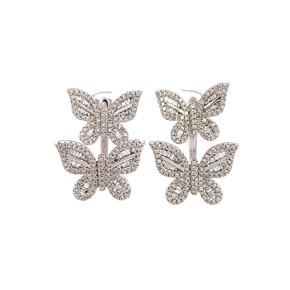 14K White Gold Double Butterfly Natural Diamond Earrings with VS1+ Clarity Diamonds - Perfect Gift for Her
