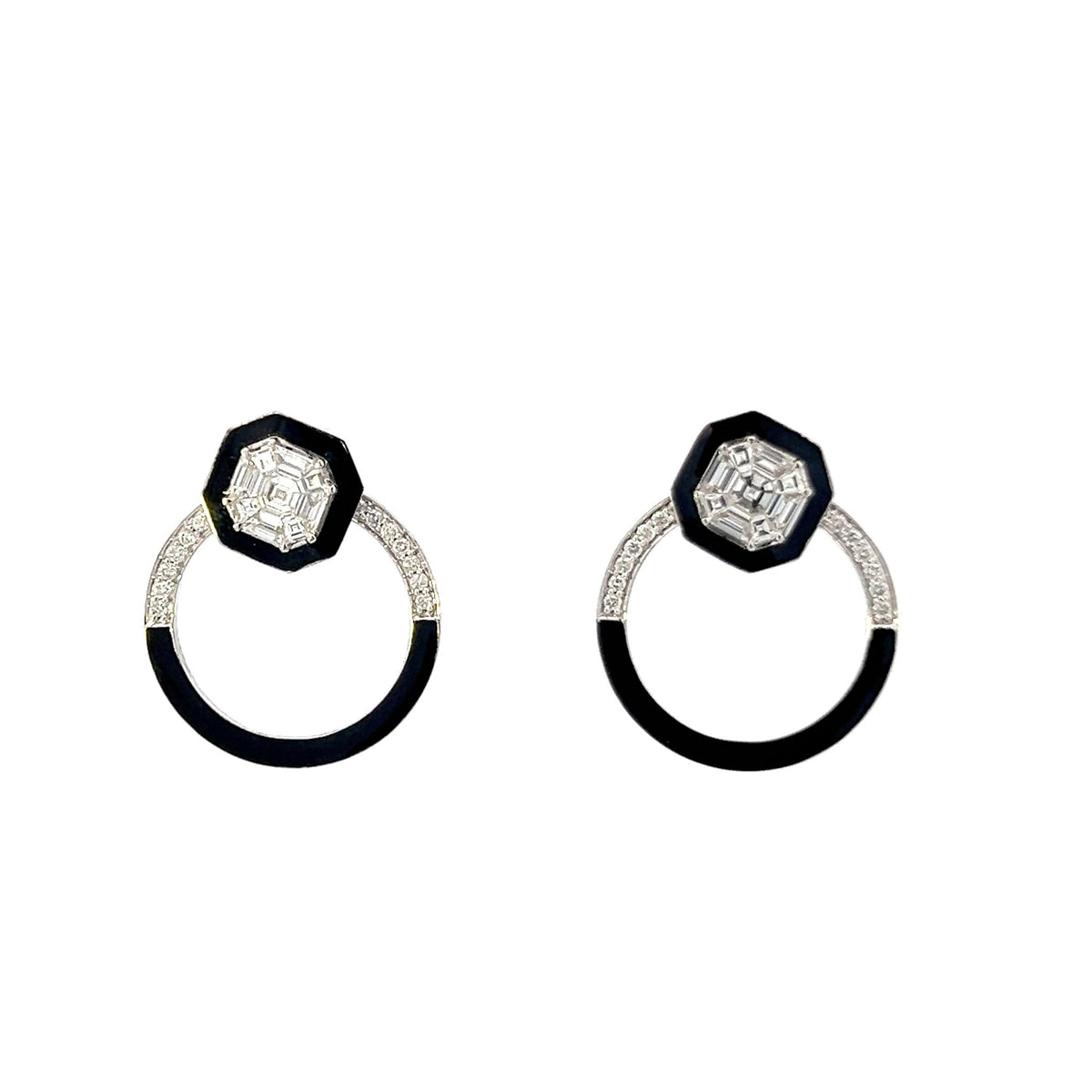 14k White Gold natural diamond hanging round earrings | VS1 diamond | Clear diamonds | Perfect Gift for her | Black and White Stones |