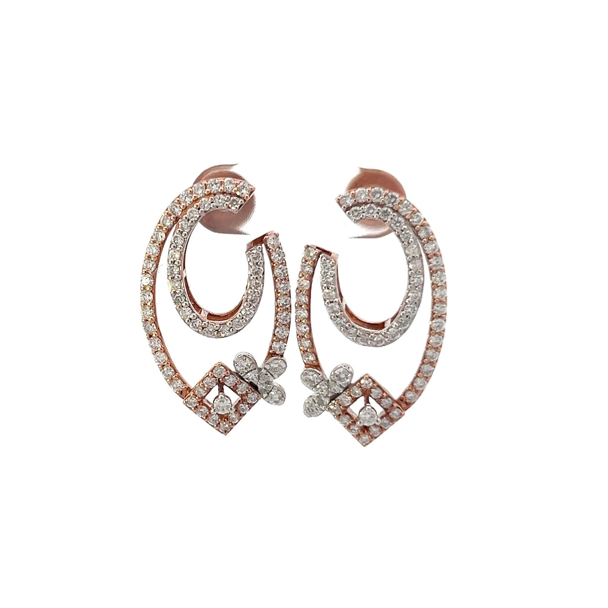 14k Rose Gold Diamond Hanging Earrings: VS1 Clarity, 1.96 Carats