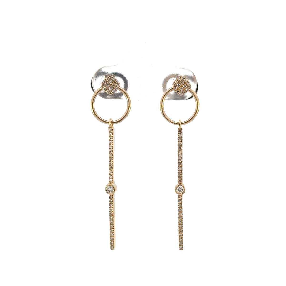14k Gold Diamond Drop Earrings: Vintage Hanging Bar Style