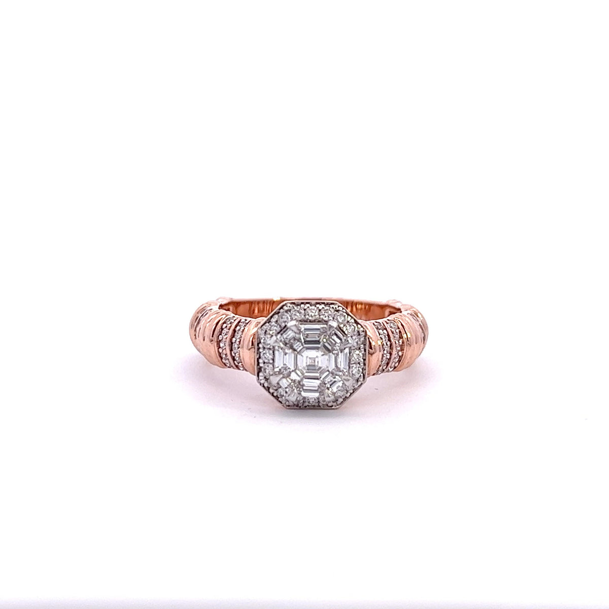 14K Rose Gold Asher Cut Diamond Ring: 0.82 Carat Engagement Wedding Ring