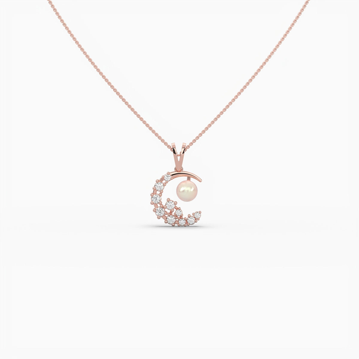Natural Diamond Moon Shape Pendant made in 14/18k Gold