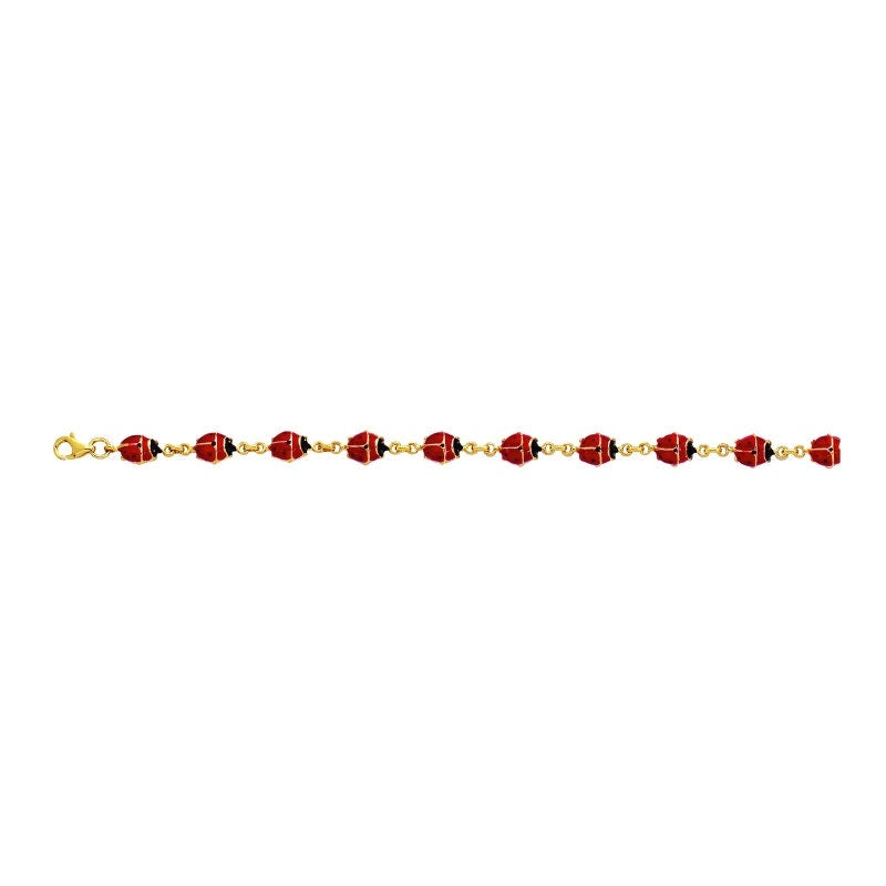14k Red Beetle Gold Bracelet: Whimsical Charm Jewelry