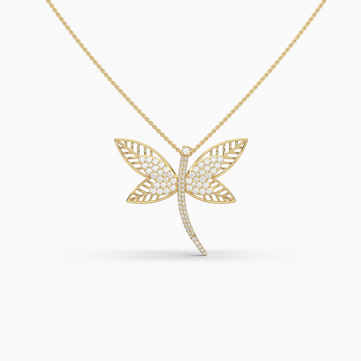 0.19 Ct Natural Diamond Butterfly Pendant Necklace | 14K / 18K Rose, White & Yellow Gold