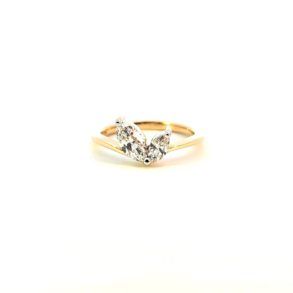 0.70 Ct Marquise Cut Two-Stone Toi et Moi Ring | 14k Yellow / White / Rose Gold
