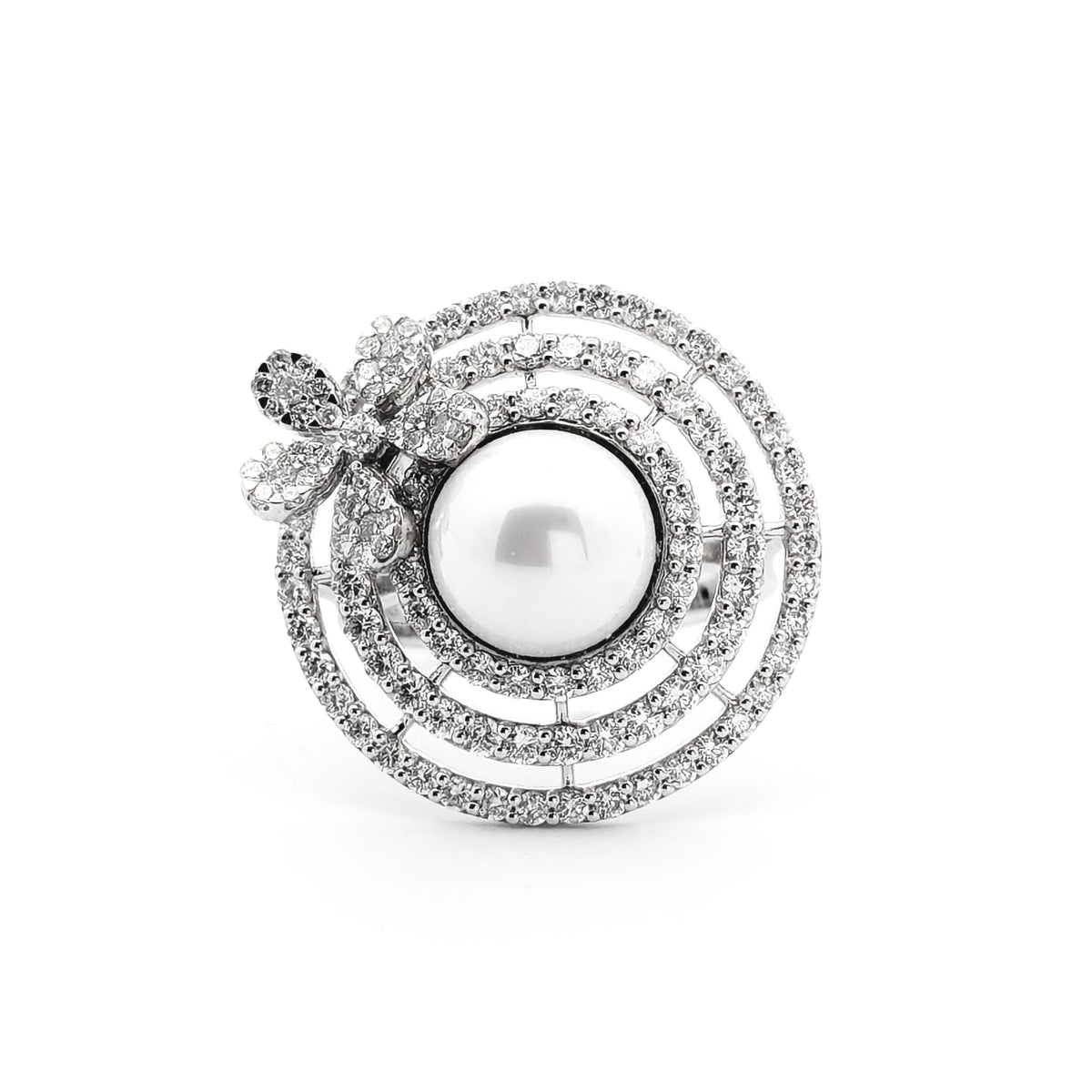 Dazzling Pearl With 18k White Gold Celestial Wish Ring with Diamond  - A Perfect Gift for Her, Ideal for Stacking | Engagement Ring