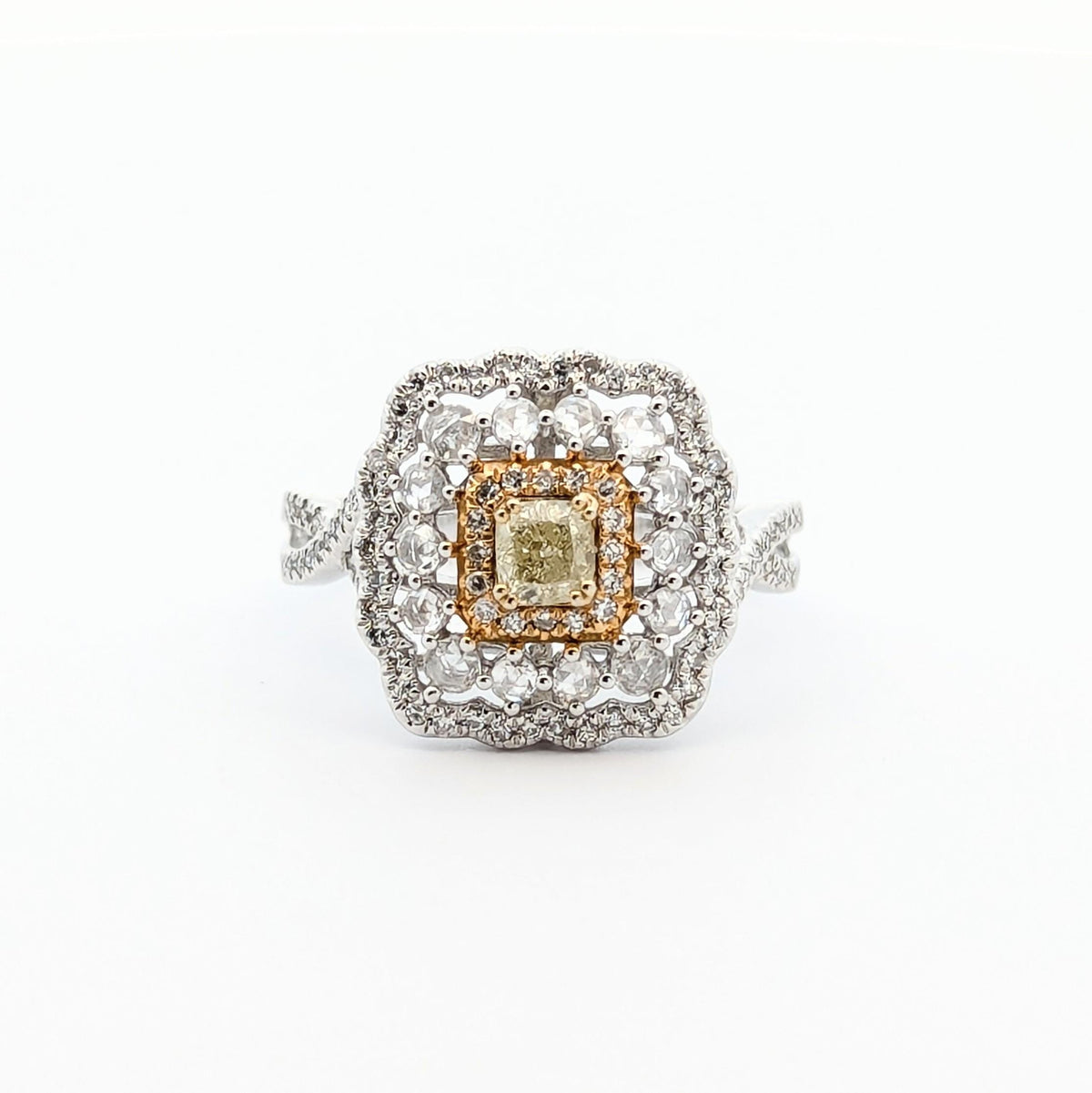 14k Yellow Center Stone With Rose cut and Round Diamond Ring with White Gold | Wedding Ring | Engagement Ring | Best Gift For Her