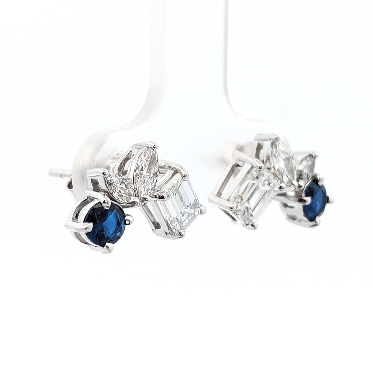 14K White Gold Lab Grown Diamond Stud Earrings: Blue Gemstone Accent