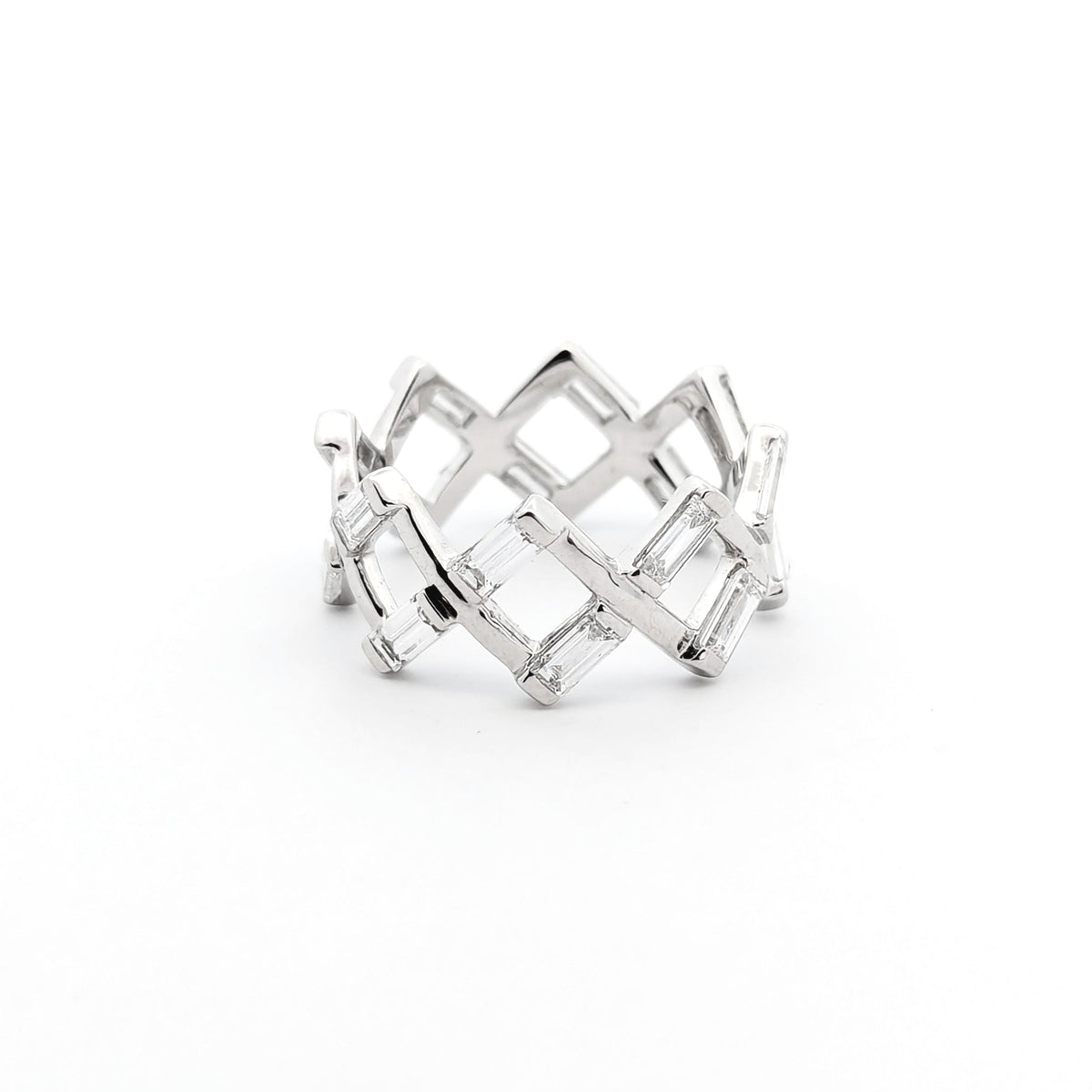Baguette Lab Grown Diamond Cocktail Ring: 14K White Gold Statement