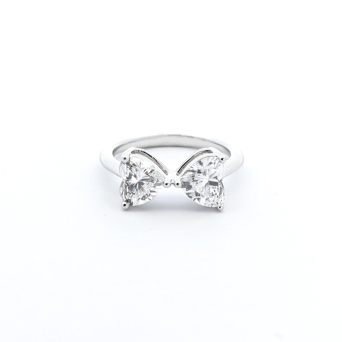 Dual Heart Lab-Grown Diamond Ring: 14K White Gold Stackable Band
