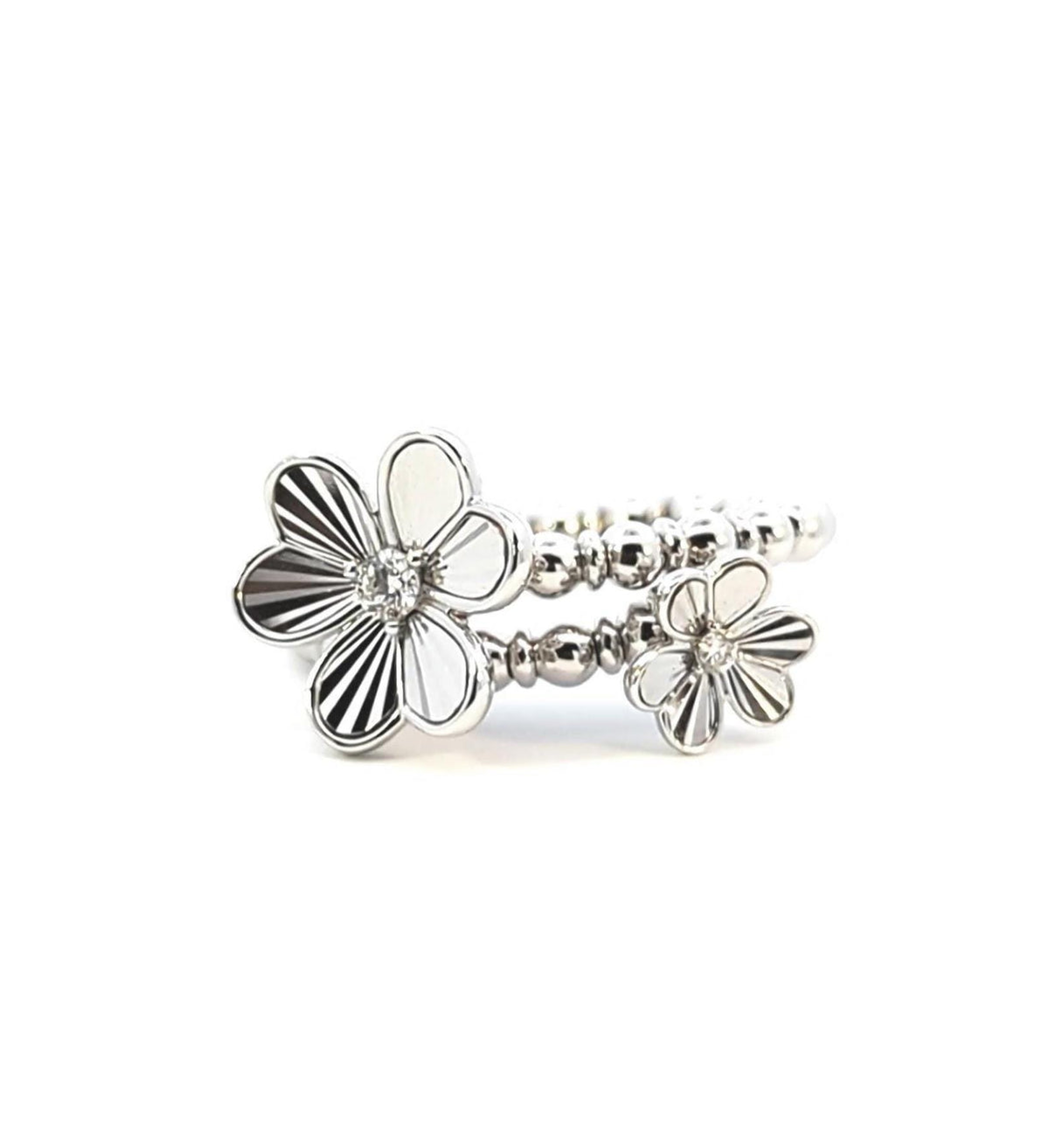 14K White Gold Flexible Diamond Flower Ring - 0.70 CT