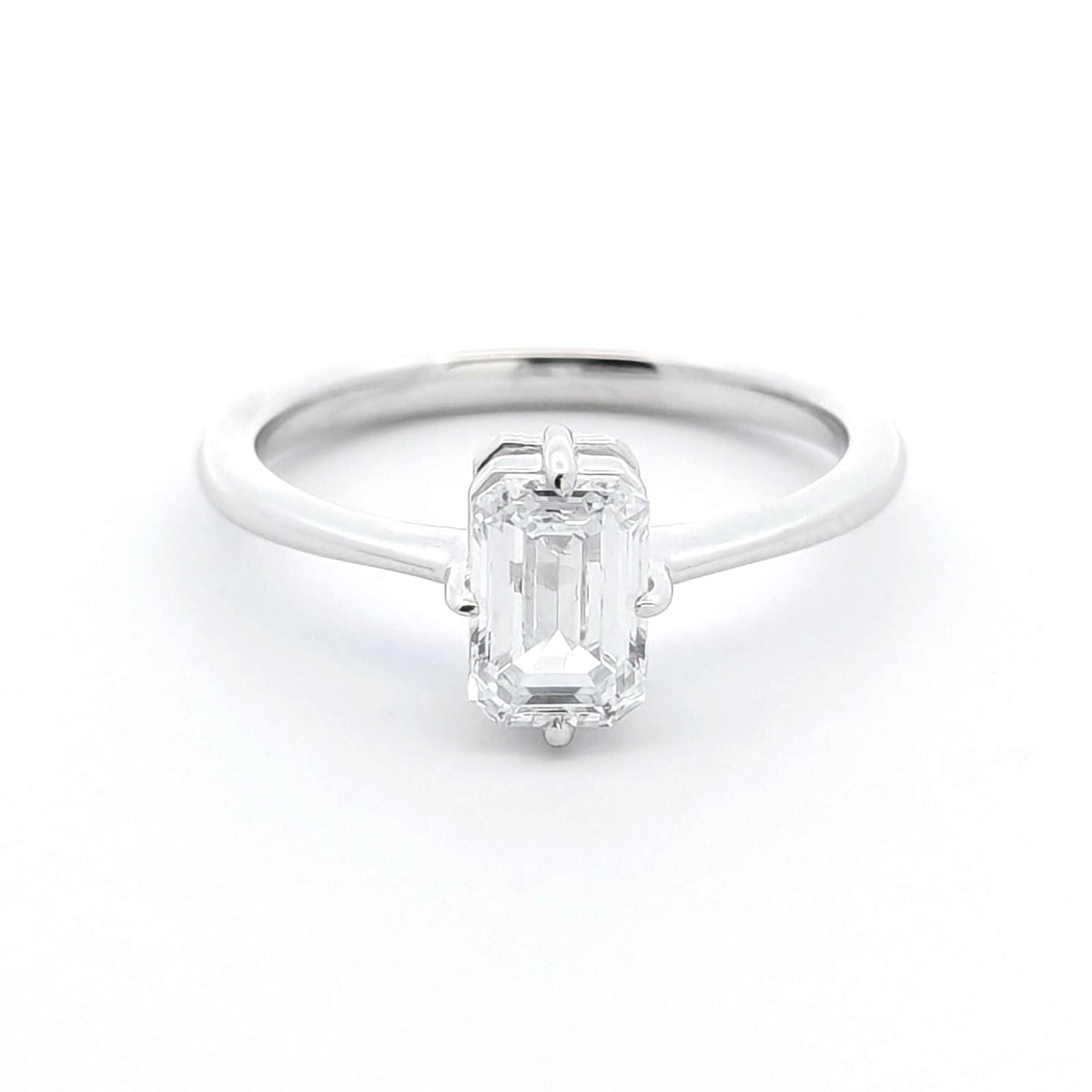 Emerald Cut Lab Grown Diamond Engagement Ring: 14K White Gold Solitaire