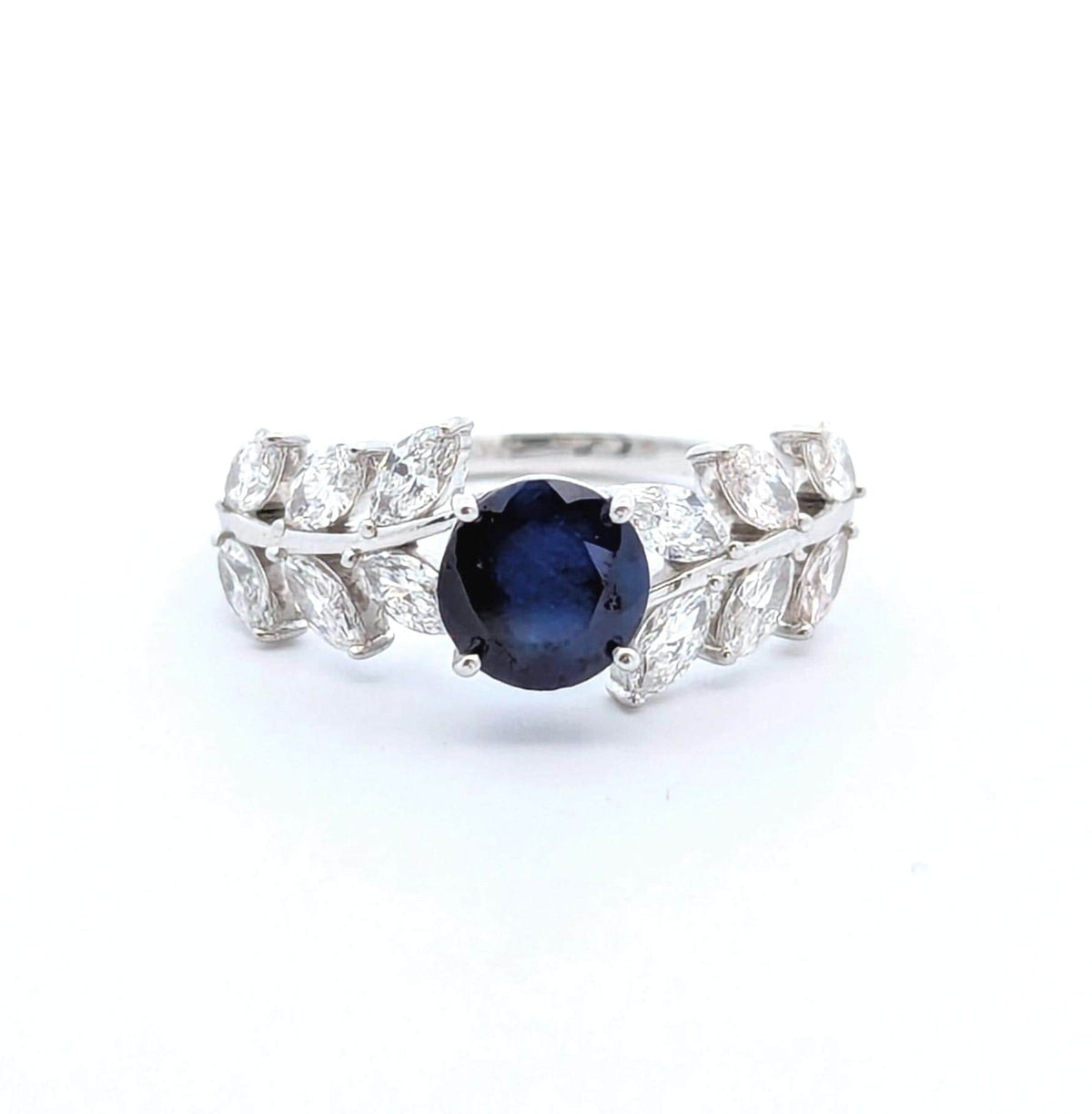 Blue Gemstone Engagement Ring: 0.83 CT Marquise Lab Grown Diamond, 14K White Gold