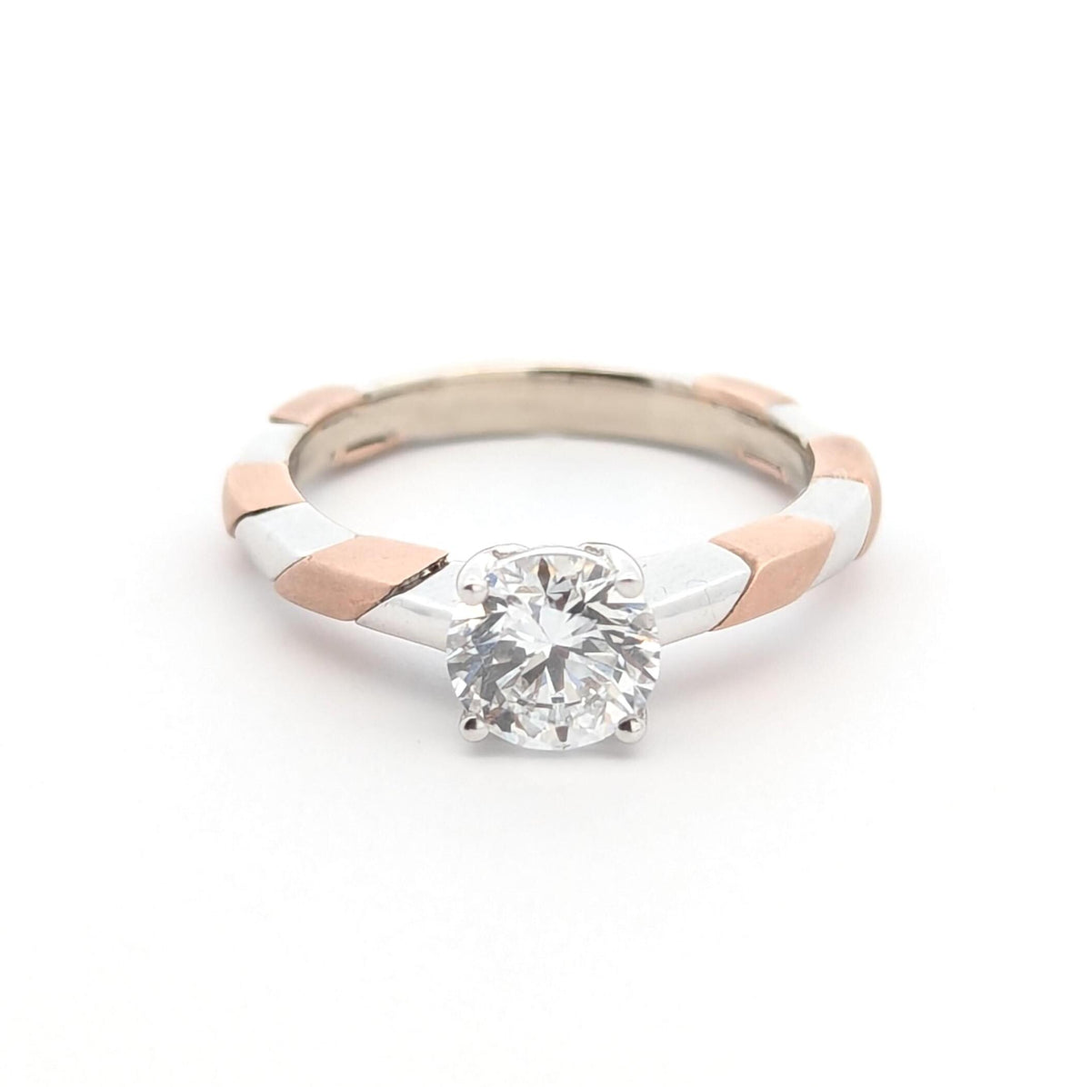 14K Dual Tone Ring : Round Brilliant Cut Lab Grown Diamond White & Rose Gold
