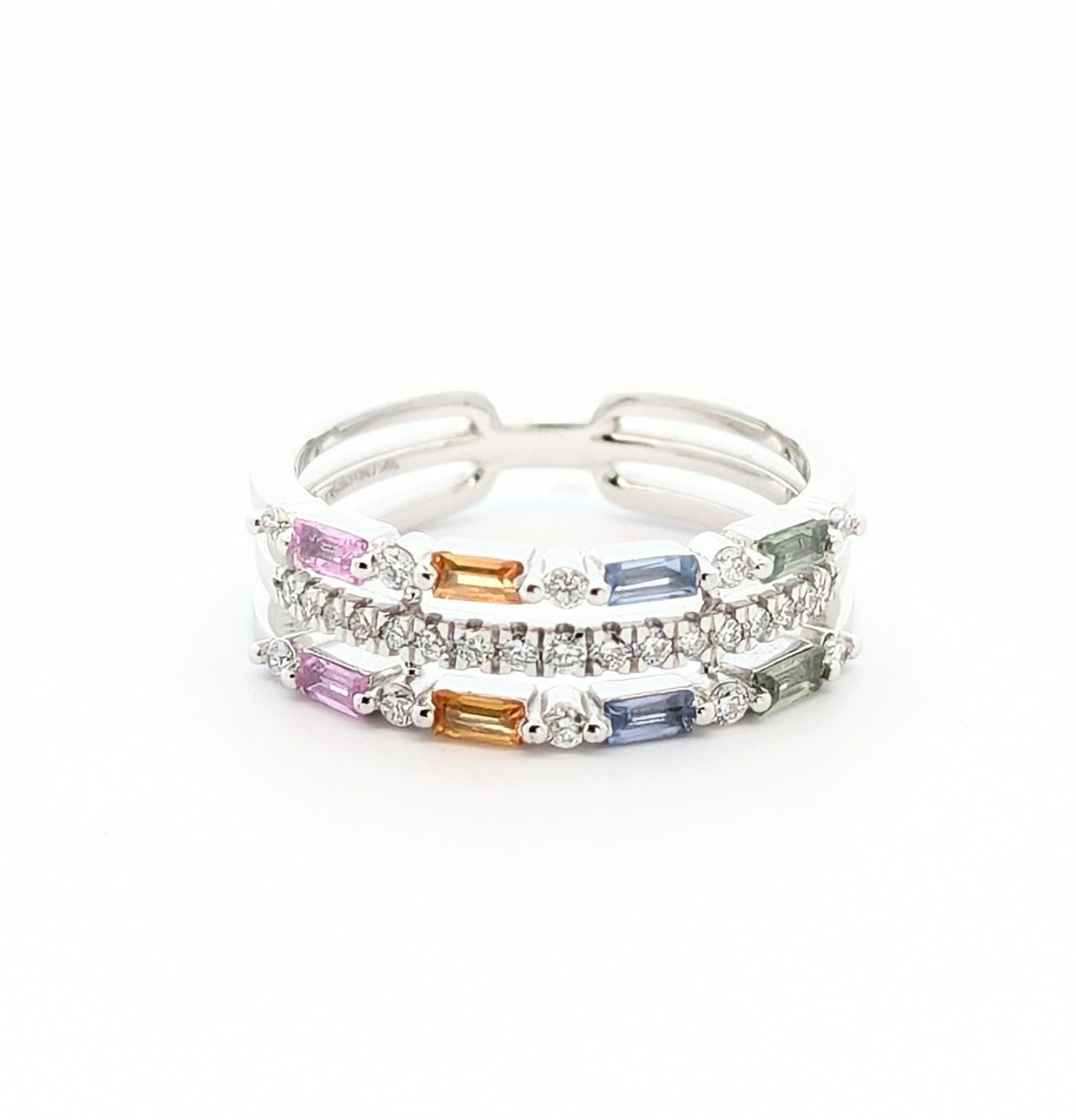 14k White Gold With Natural Diamond Ring with Color Stone Accent (0.25 ct Natural Diamonds)
