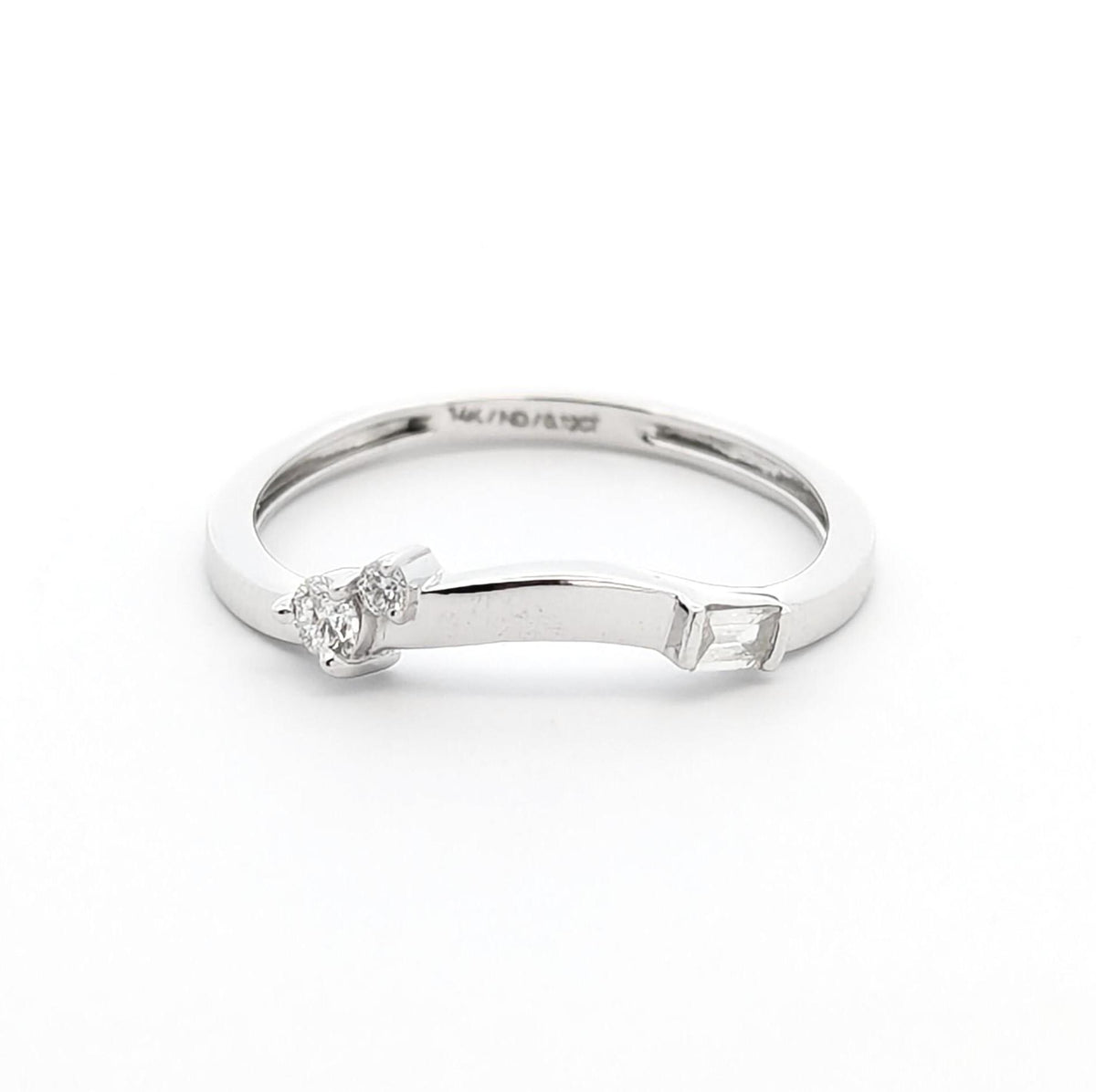 14k White Gold With Natural Diamond Stackable Ring: Baguette & Round Cut