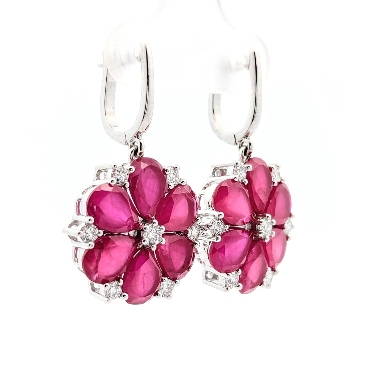 14K White Gold Ruby Earrings: Lab Grown Diamond Accent