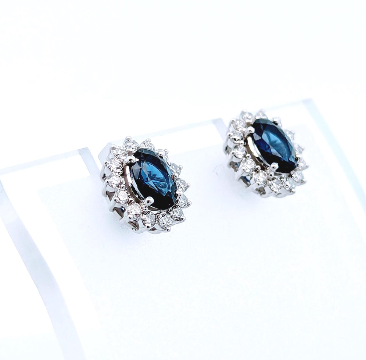14K White Gold Diamond & Blue Colorstone Earrings: Fine Jewelry Gift