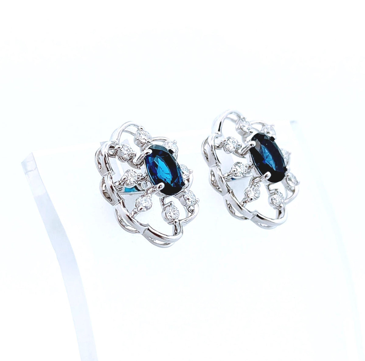 14K White Gold Diamond & Blue Stone Earrings: Fine Jewelry Gift