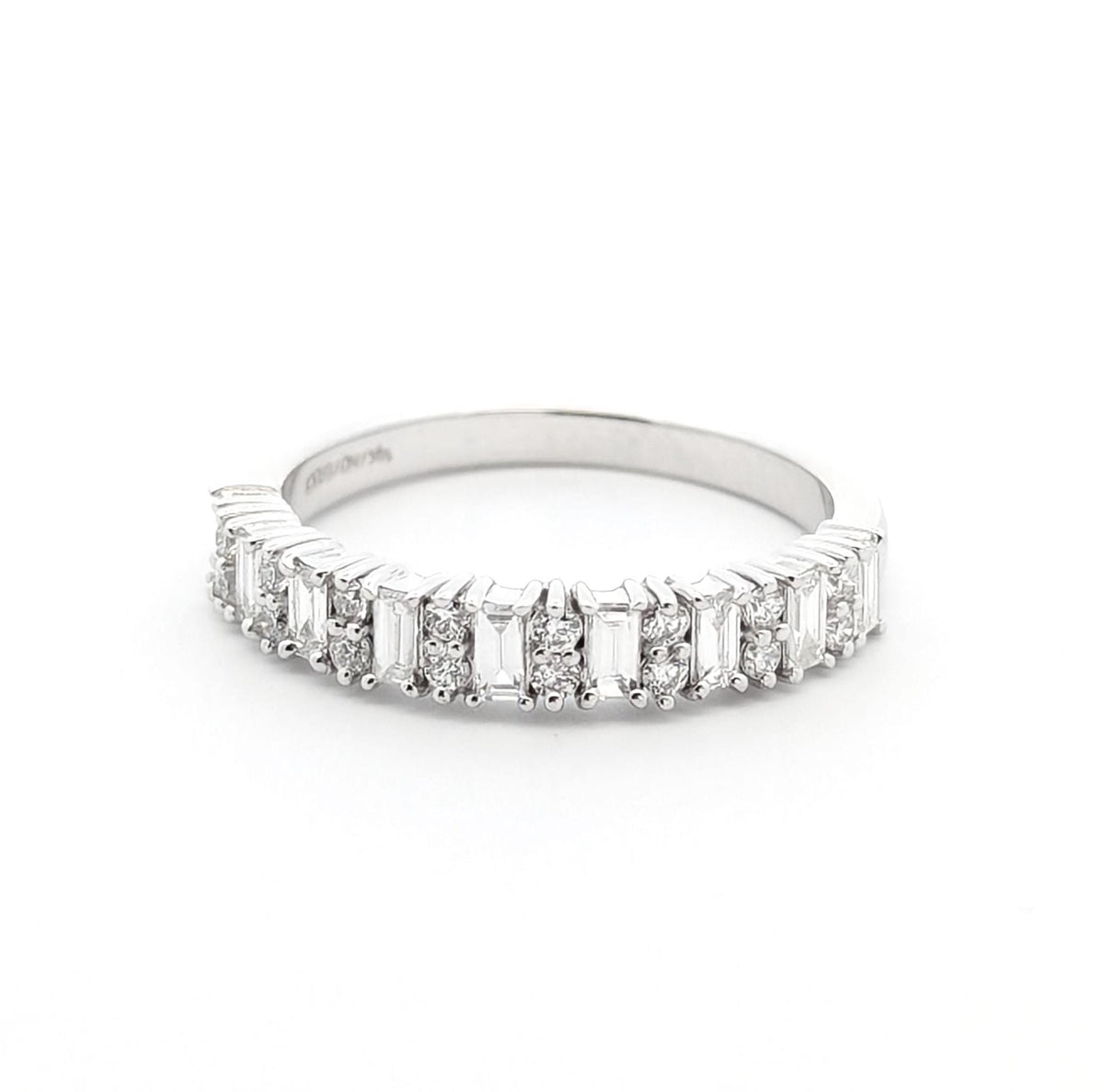 14k White Gold With Natural Diamond Ring: Baguette & Round Cut, 0.52 ct