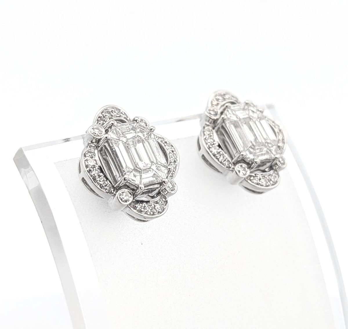 18K White Gold Emerald Cut Diamond Earrings: 1.62 CT Fine Jewelry