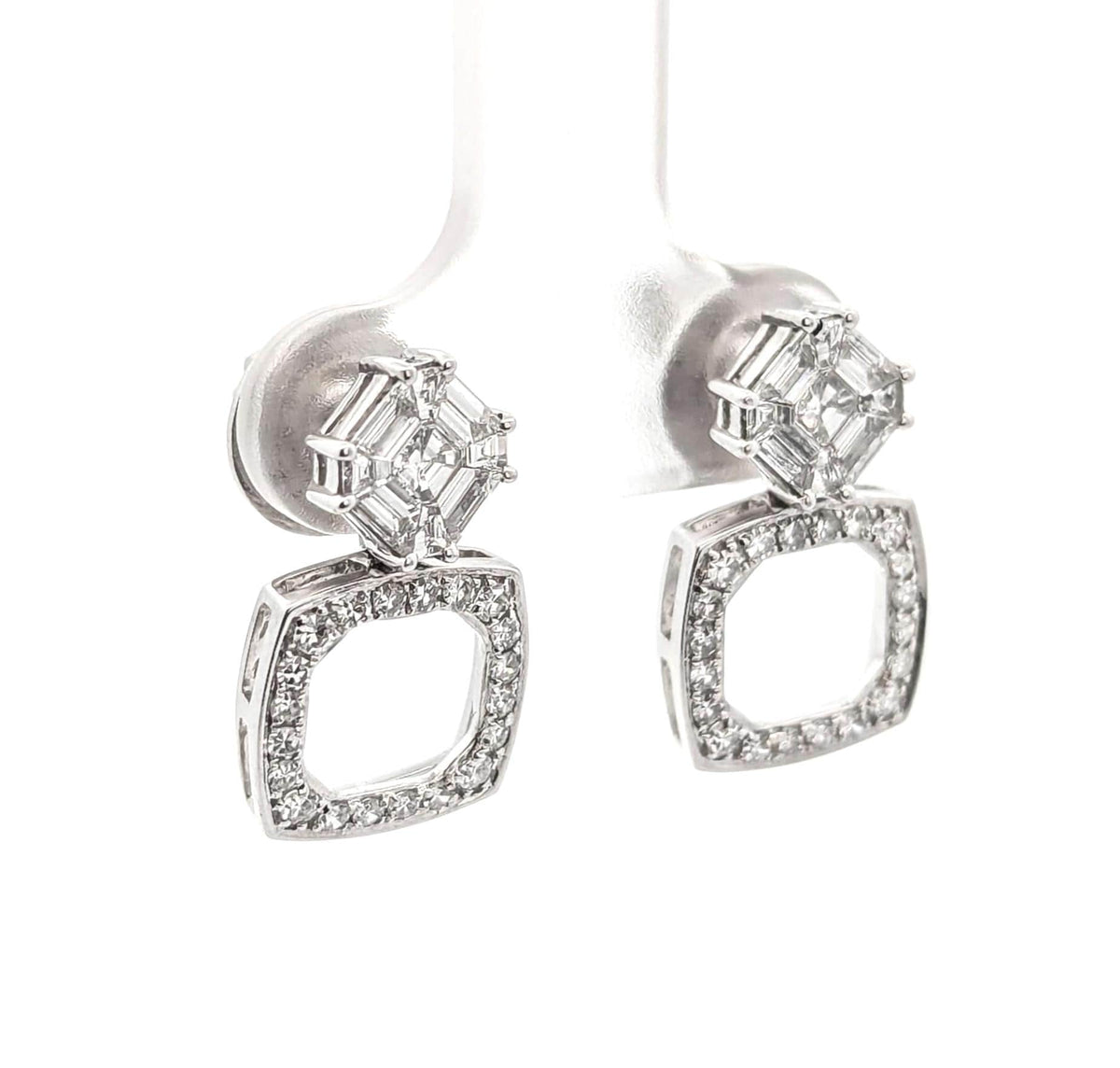 18K White Gold Diamond Square Earrings: Fine Jewelry Gift