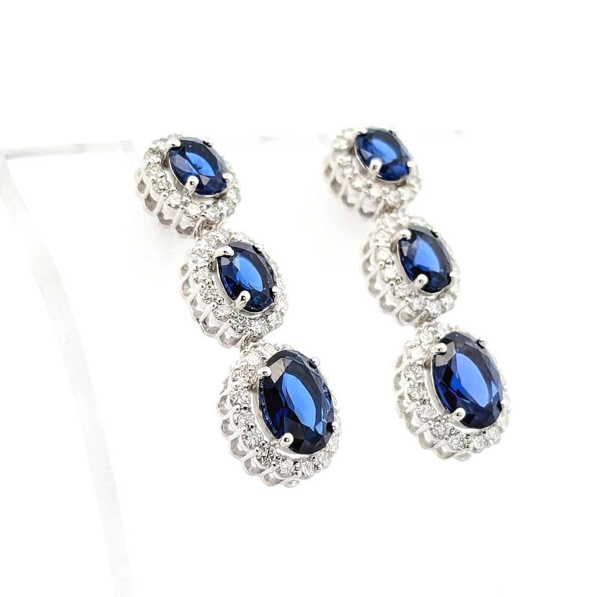14K White Gold Diamond & Blue Stone Drop Earrings