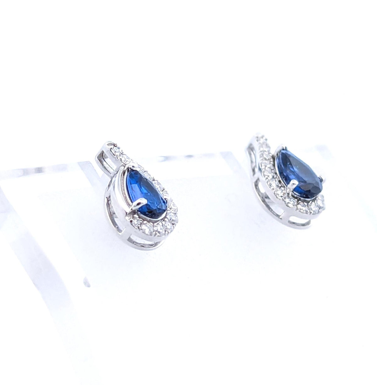 14K White Gold Diamond & Blue Stone Earrings: Fine Jewelry Gift