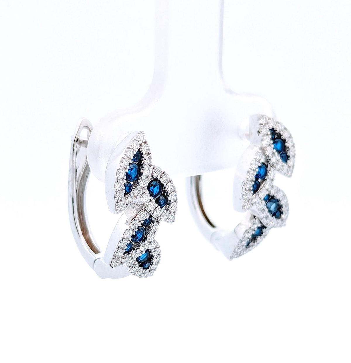 14K White Gold Clip-On Earrings: Diamond & Blue Colorstone Drop