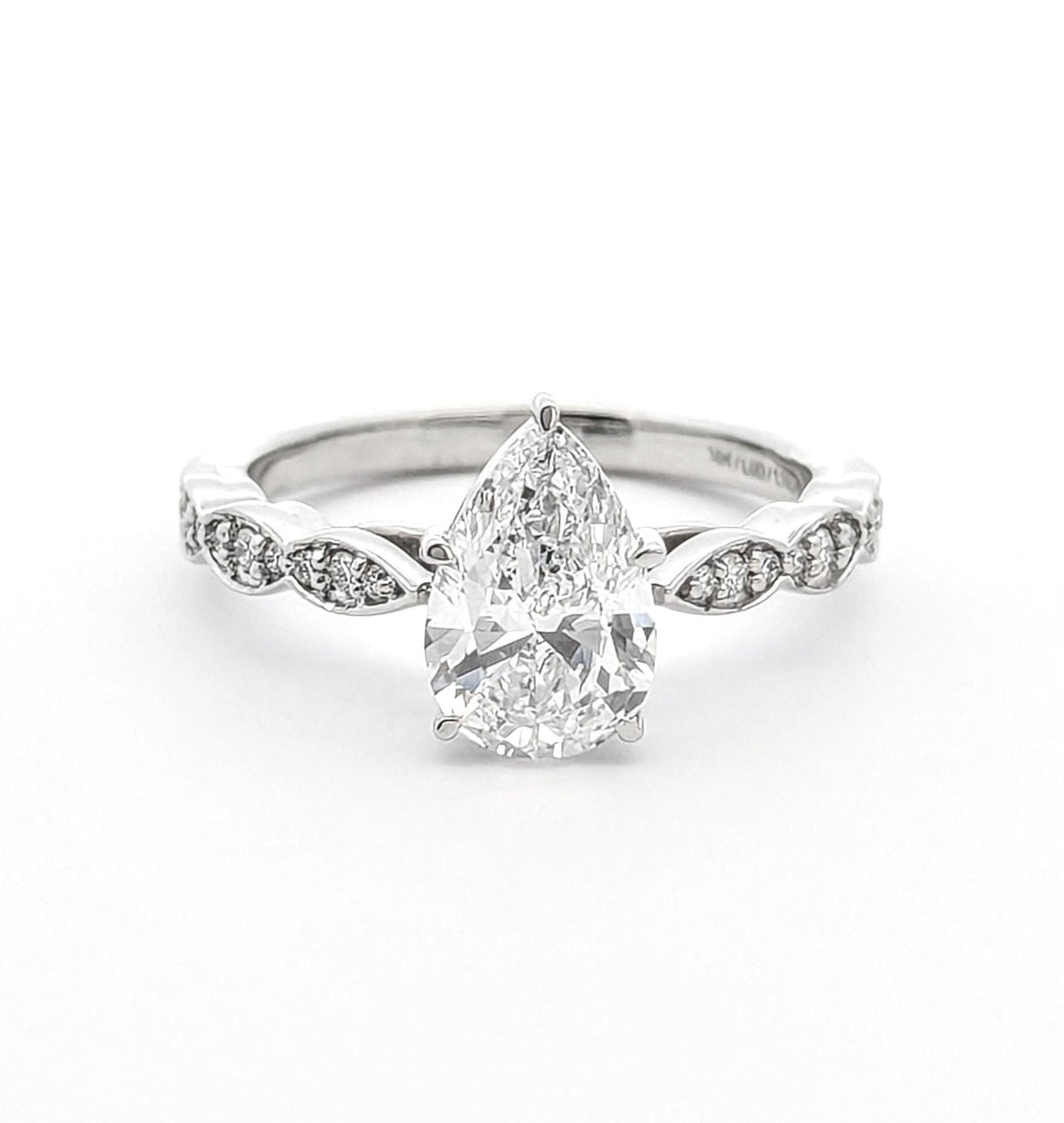 VVS Lab Grown Pear Diamond Engagement Ring: 14k White Gold, 1.74 CT