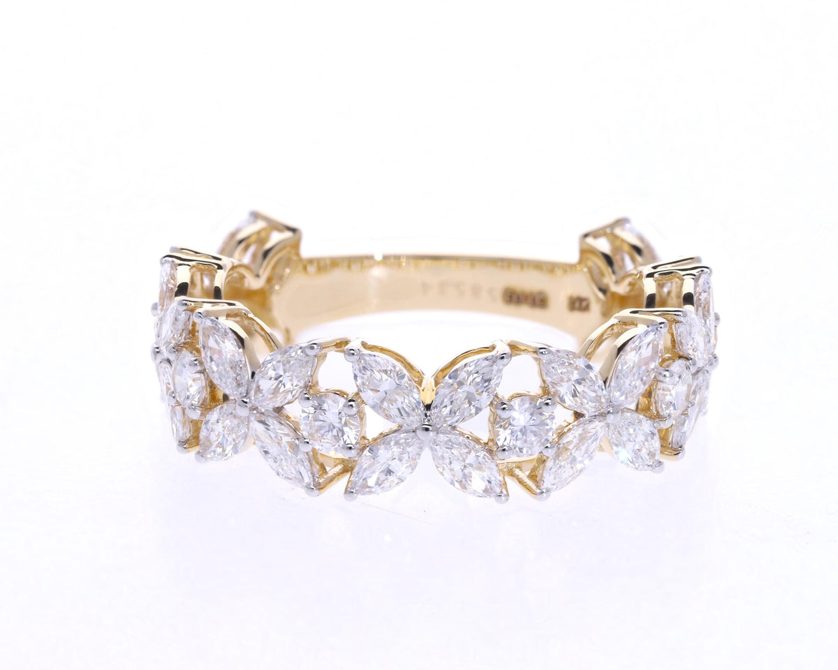 VVS/VS Marquise and Round Cut Lab Grown with 14k Yellow Gold Engagement Ring | Gift for her | All Occasion wear | Engagement Ring