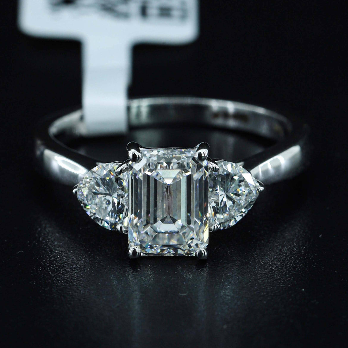 Emerald & Heart Cut Lab Grown Diamond Engagement Ring - 14k White Gold