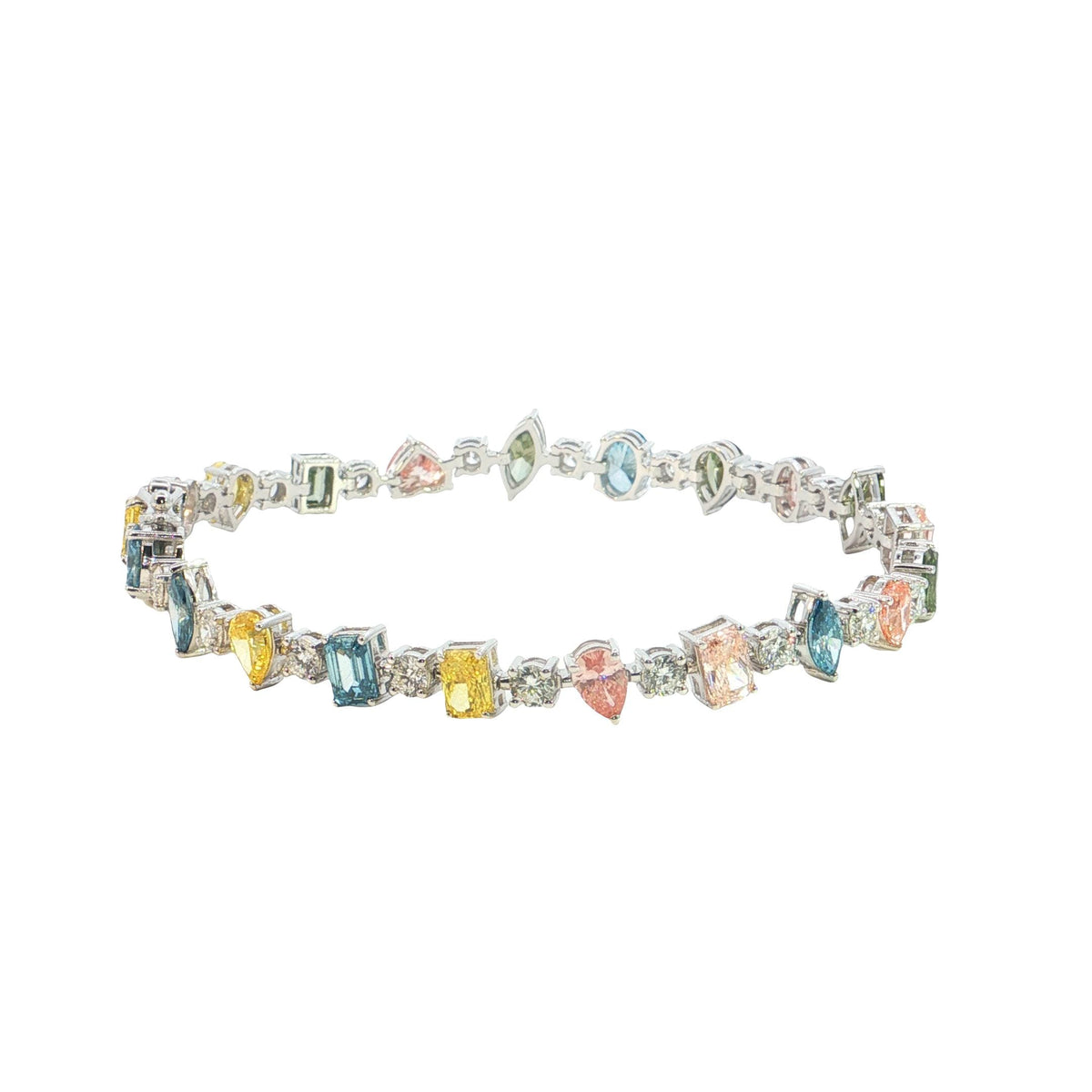 9 Ct All Fancy Shape Color Lab Grown Diamond Bracelet: 14k Gold Luxury Jewelry