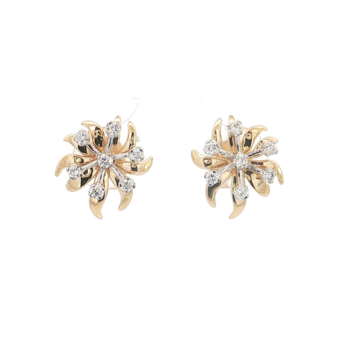 VVS Brilliant Cut Lab Grown Diamond Flower shape Earrings with 14K Yellow / White Gold