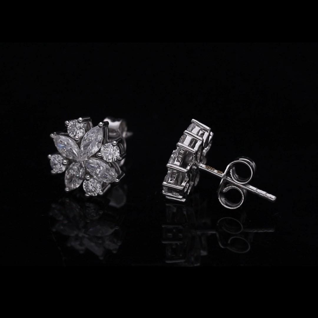 VVS Marquise and Round Brilliant Cut Lab-Grown Diamond Studs Earrings with 14K White Gold